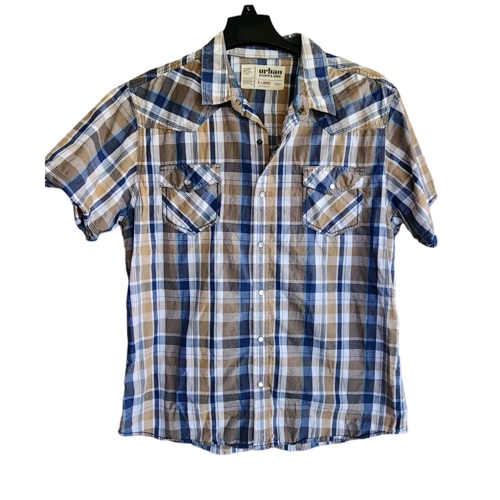 Urban Pipeline Button Up Shirt‎ Mens XL Multicolor Plaid Pearl Snap Casual